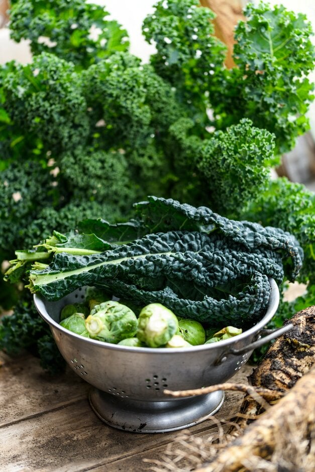 Cavolo nero and green curly kale in the kitchen